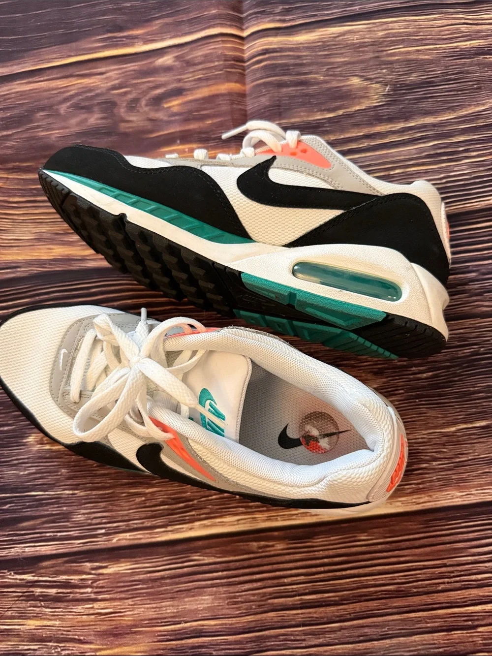 Nike White, Black, Teal & Coral Retro Running Sneakers - Picture 3 of 5